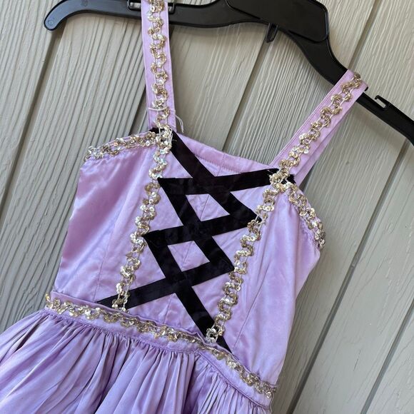 VTG 50s/60s Custom Sewn Lilac Satin Costume Dress w/ Shorts Rapunzel Style - Picture 3 of 11